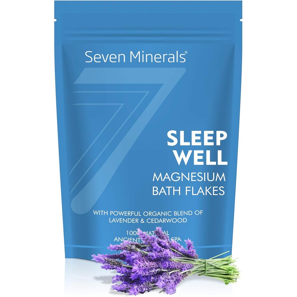 Seven Minerals SleepWell Magnesium Chloride Flakes 3lb - Absorbs Better Than Epsom Salt - Unique & Natural Full Bath Soak Formula for Healthy Relaxation - with Cedarwood & Lavender