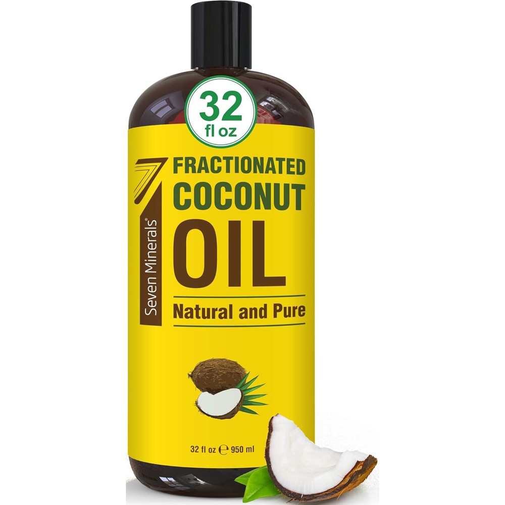 Seven Minerals, Pure Fractionated Coconut Oil - Big 32 fl oz Bottle - Non-GMO, 100% Natural, Lightweight Massage Oil for Massage Therapy on Skin, Hair, More - Perfect Carrier Oil for Essential Oils