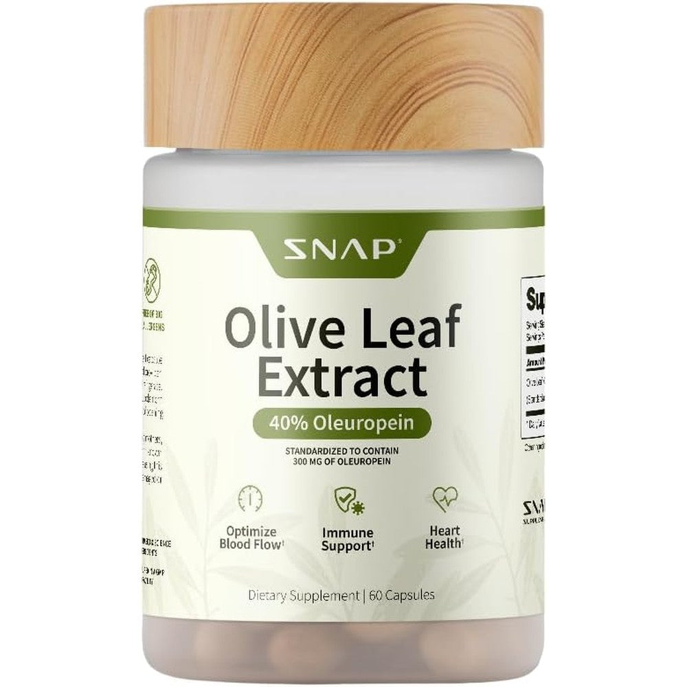 Snap Supplements Olive Leaf Extract Capsules - Super Strength 40% Oleuropein for Blood Flow Support, Improve Digestion, Antioxidant Boost Supplement, Improve Brain Function (60 Capsules)