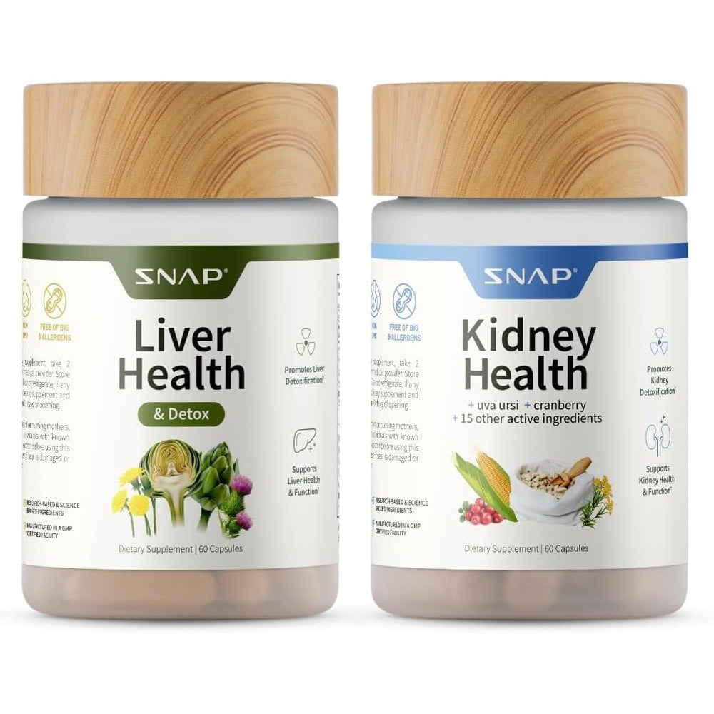 Snap Supplements Liver Health Milk Thistle Supplement + Kidney Health Cranberry Supplement Bundle, 60 Vegetarian Capsules (30-Day Supply)