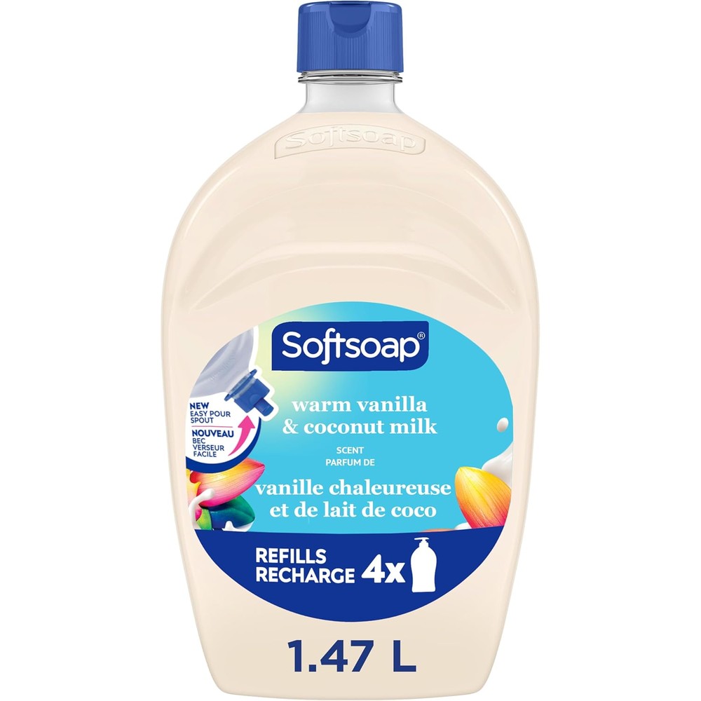 Softsoap Warm Vanilla and Coconut Milk liquid hand soap 50 fluid ounce refill front view