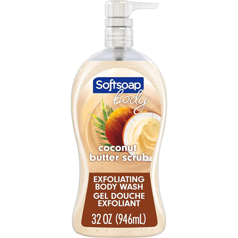 Softsoap Coconut Butter Scrub Exfoliating Body Wash front view pump bottle