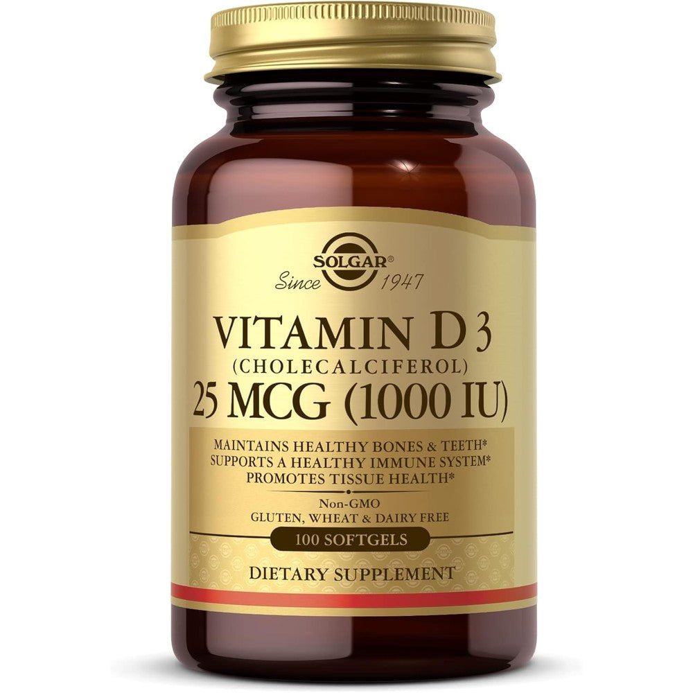 Solgar Vitamin D3 1000 IU softgels bottle front view