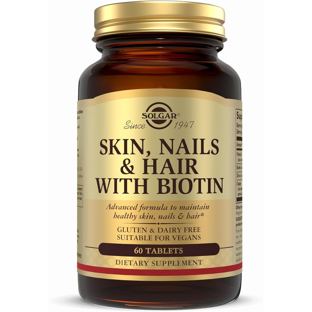 Solgar Skin Nails and Hair with Biotin 60 Tablets bottle front view
