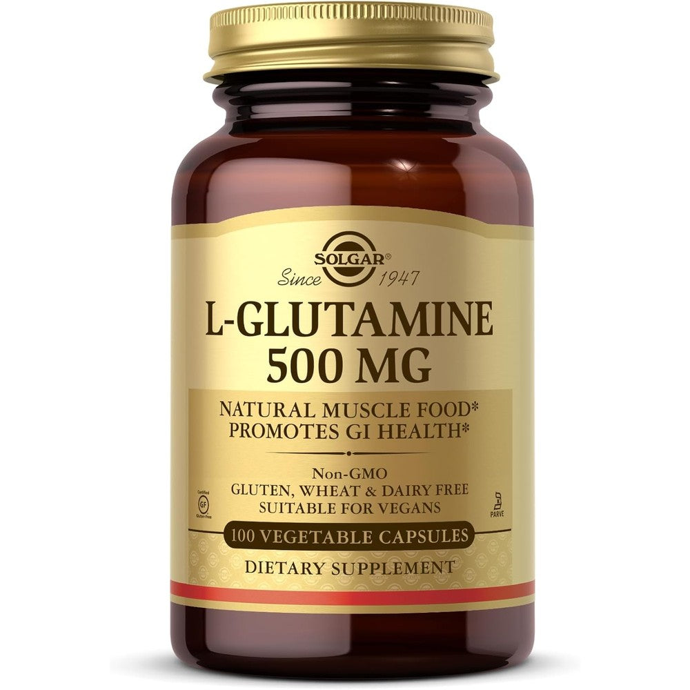 Solgar L-Glutamine 500 mg 100 Vegetable Capsules front view