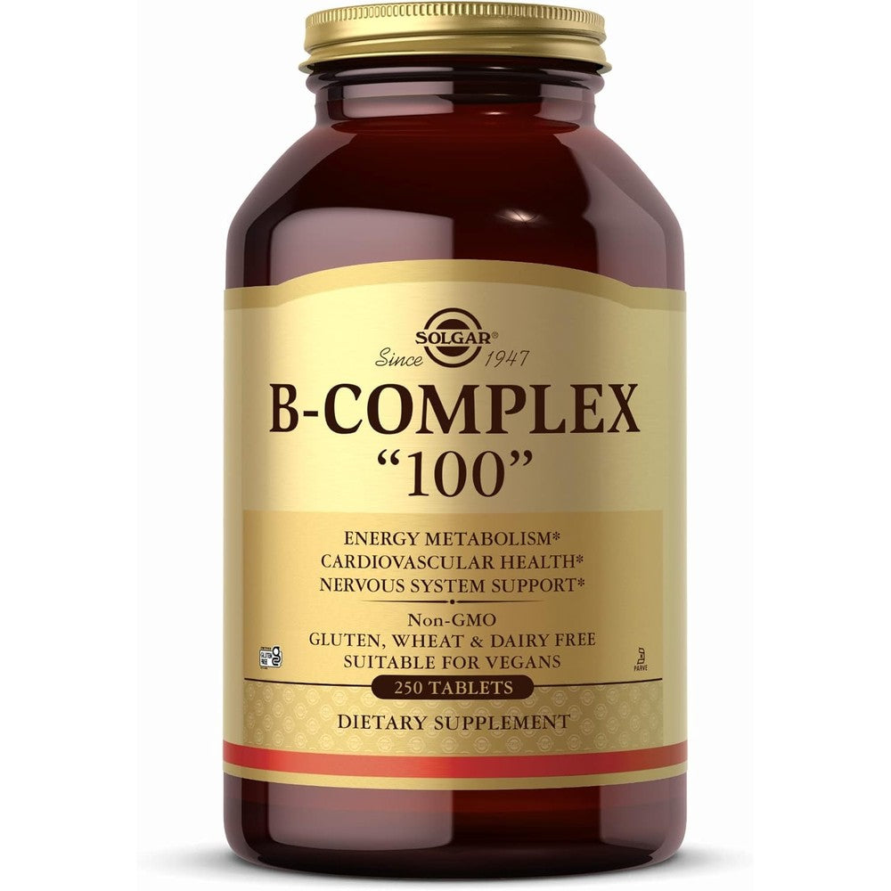 Solgar B-Complex 100 Tablets front view bottle packaging