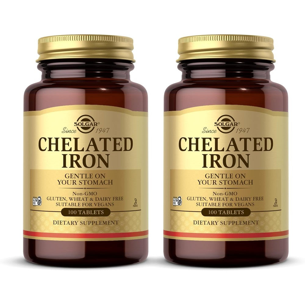 Solgar Chelated Iron tablets bottle front view