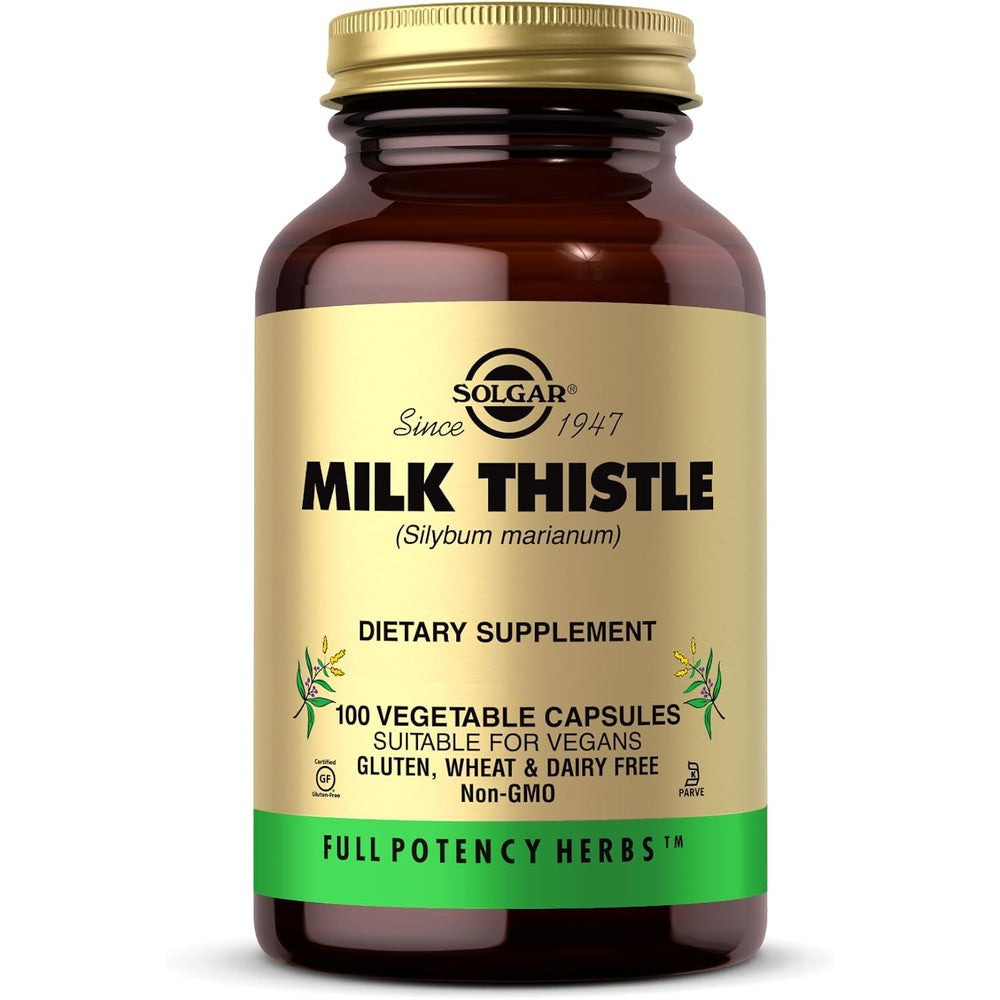 Solgar Milk Thistle 100 Vegetable Capsules front view bottle
