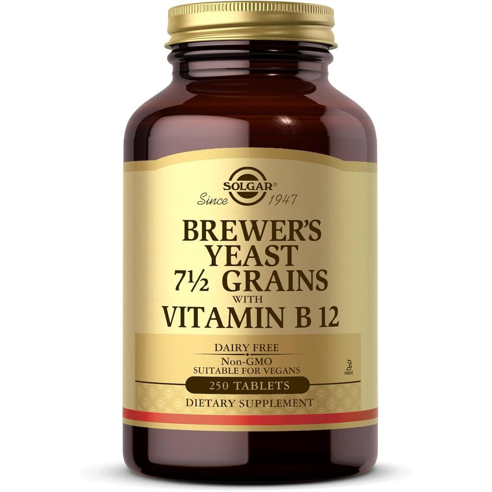 Solgar Brewer's Yeast 7 1/2 Grains with Vitamin B12 front view bottle packaging