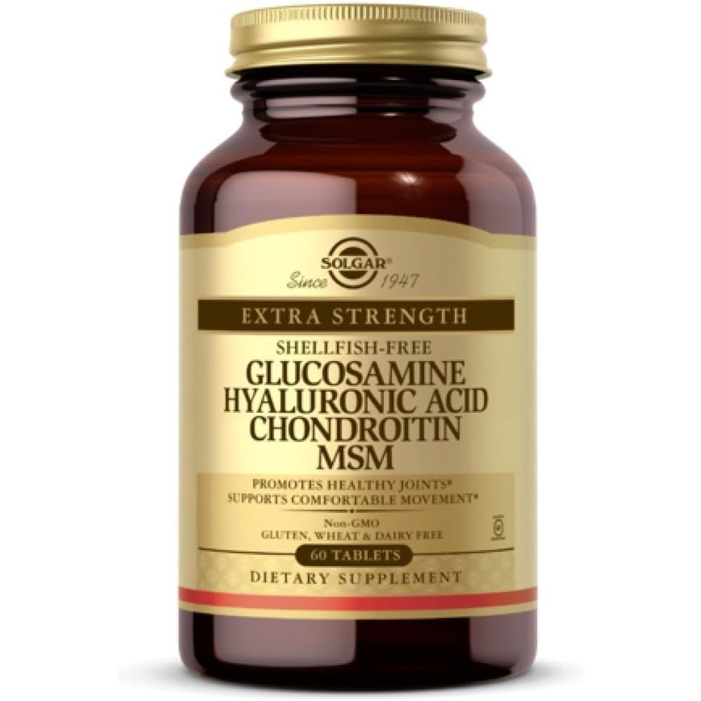 Solgar Glucosamine Hyaluronic Acid Chondroitin MSM front view bottle packaging