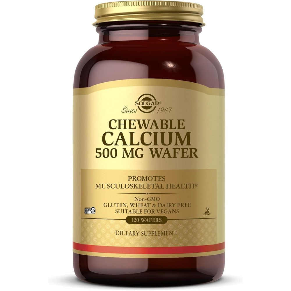 Solgar chewable calcium 500 mg 120 wafers front view bottle packaging