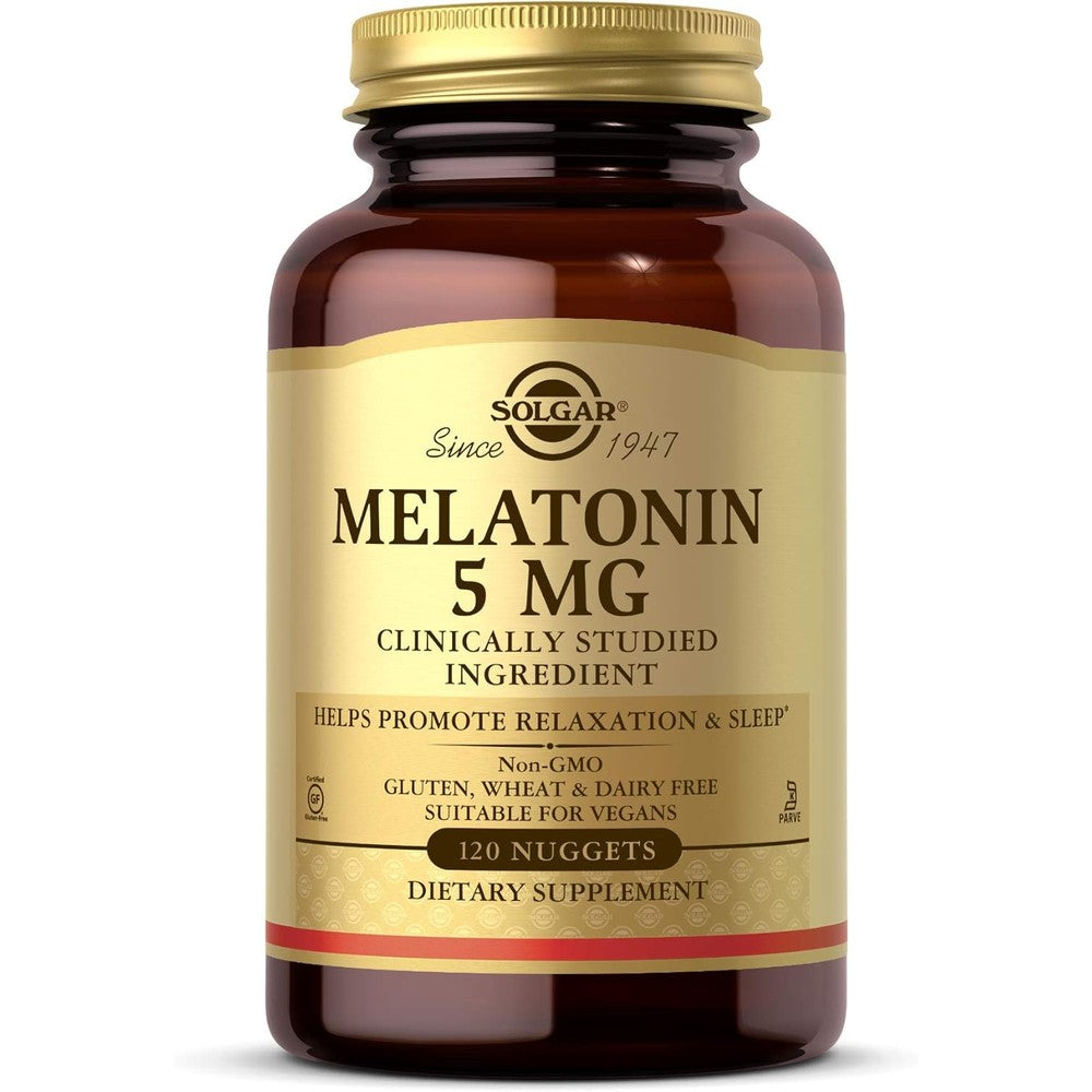 Solgar Melatonin 5 mg, 120 Nuggets - Helps Promote Relaxation & Rest - Clinically Studied Melatonin - Vegan, Gluten Free, Dairy Free, Kosher - 120 Servings