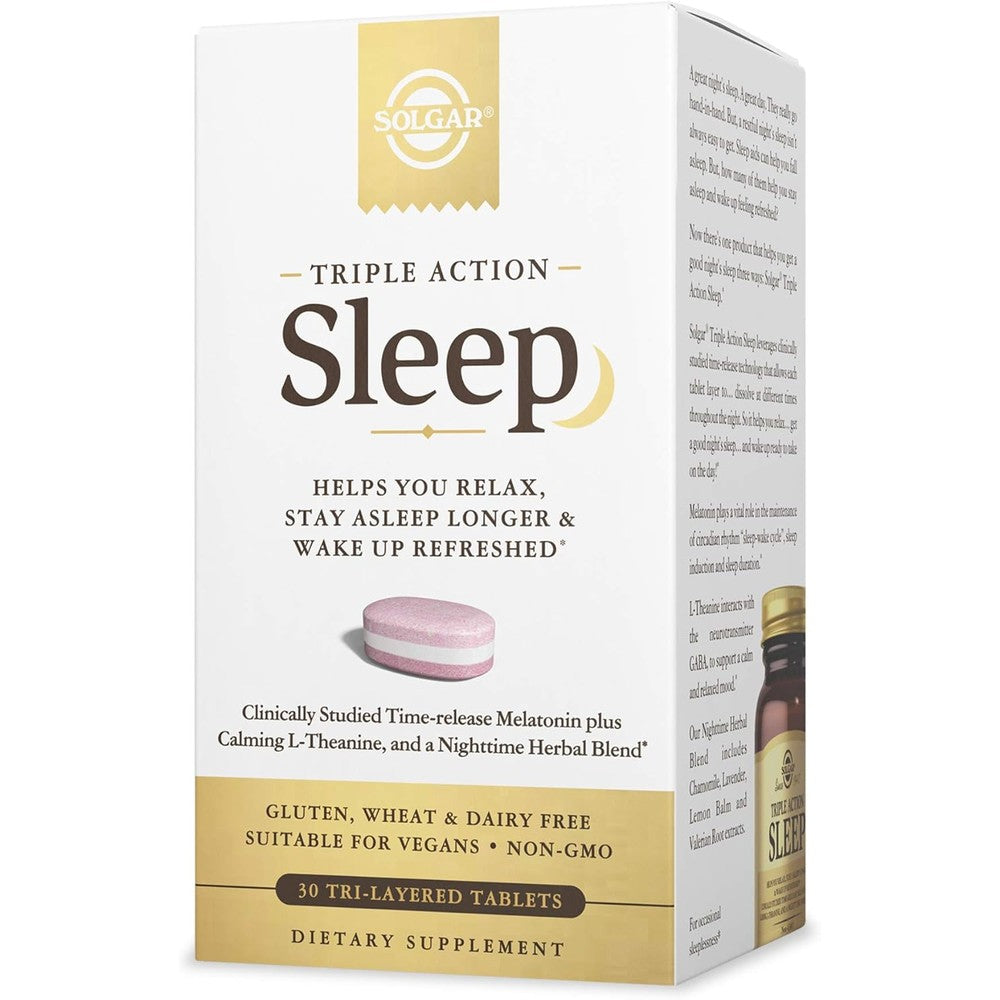 Solgar Triple Action Sleep 30 Tri-Layer Tablets front view bottle