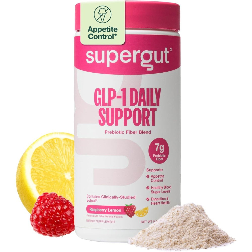 Supergut GLP1 Daily Support - Raspberry Lemon - High Fiber GLP-1 Supplement Powder for Women & Men - Sugar-Free Drink Mix for Gut Health & Digestive Support (18 Servings)