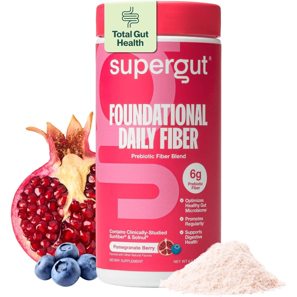 Supergut Foundational Daily Fiber Powder, Sugar Free & Vegan Prebiotic Fiber Blend for Gut Health & Digestive Support, Supplement for Men & Women with Solnul & Sunfiber, Pomegranate Berry, 18 Servings