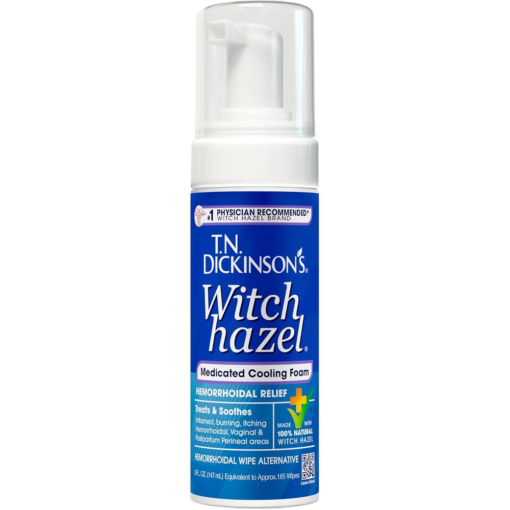 T.N. Dickinson's Medicated Cooling Foam with Witch Hazel | Hemorrhoid Treatment & Postpartum Relief | Feminine & Rectal Care | Aloe-Infused | 5 Fl Oz