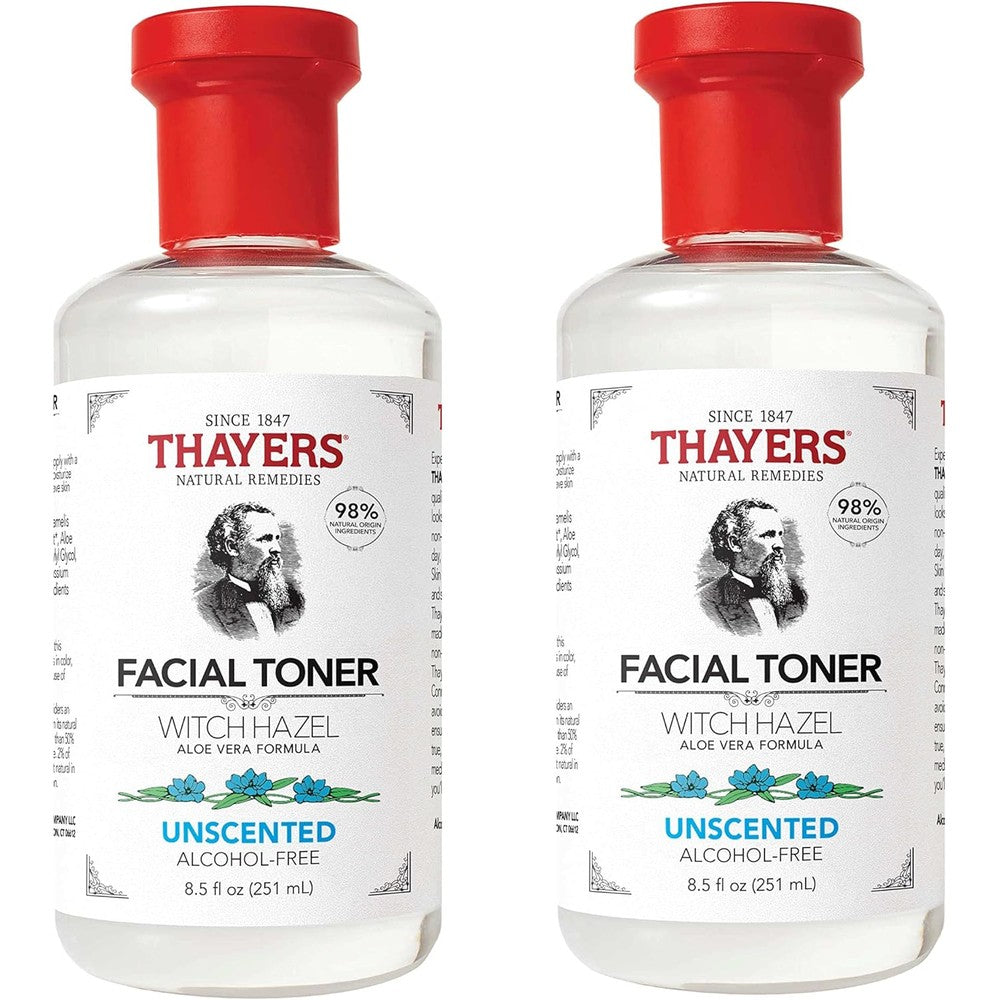 THAYERS Alcohol-Free, Hydrating, Unscented Witch Hazel Facial Toner with Aloe Vera Formula, Vegan, Dermatologist Tested and Recommended, 8.5 Oz (Pack of 2)