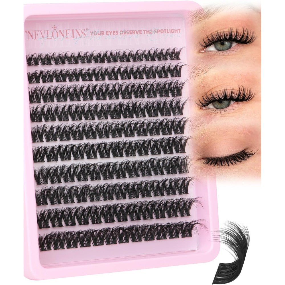 TNFVLONEINS Wispy Lash Clusters Spider Natural Eyelash Clusters Fluffy Clusters Eyelash Extensions Flora 10-18MM Individual Lashes Clusters D-Curly Lash Extension Natural Look
