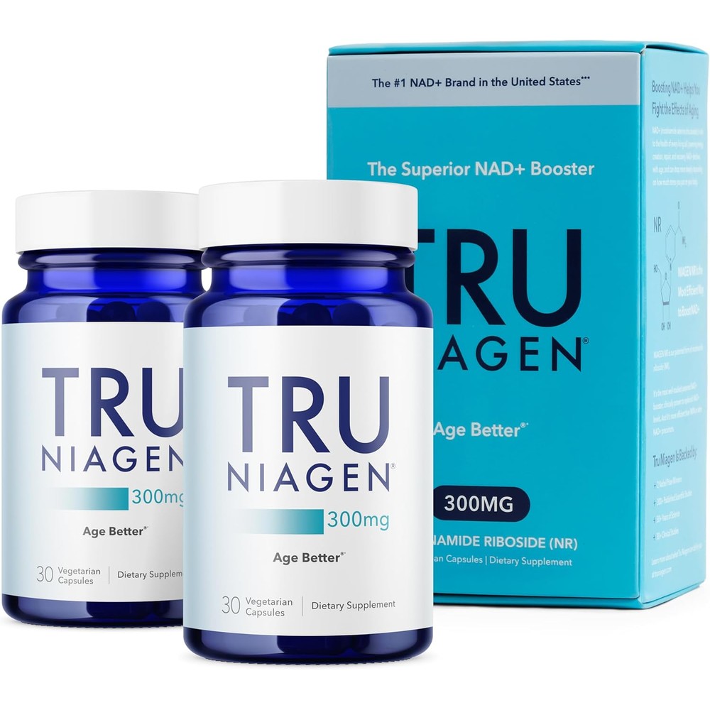 TRU NIAGEN Patented NAD Supplement for Brain Function, Anti Aging & Cell Regeneration, 300mg Niagen, 30 Servings | Supports Cellular Energy, Muscle | Nicotinamide Riboside (NR) Take 1 Daily | 2 Bottle