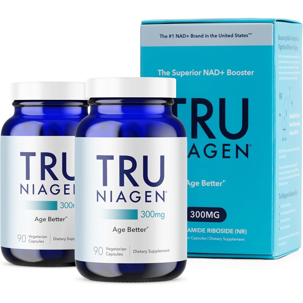 TRU NIAGEN Patented NAD Supplement for Brain Function, Anti Aging & Cell Regeneration, 300mg Niagen, 90 Servings | Supports Cellular Energy, Muscle | Nicotinamide Riboside (NR) Take 1 Daily | 2 Bottle