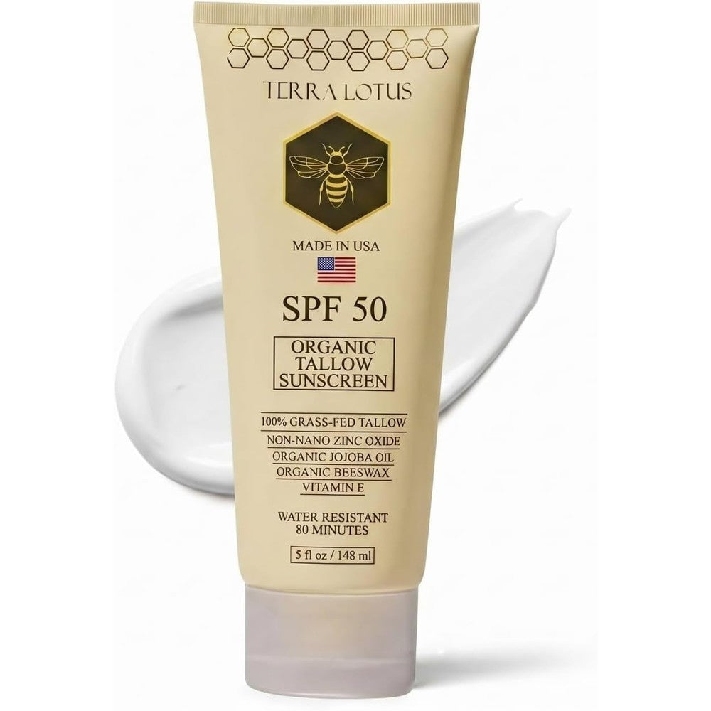 Organic Tallow Mineral Sunscreen - 50 SPF - For Face and Body - With 100% Grass-Fed Tallow and Non-Nano Zinc Oxide Reef Safe - (5 Oz)