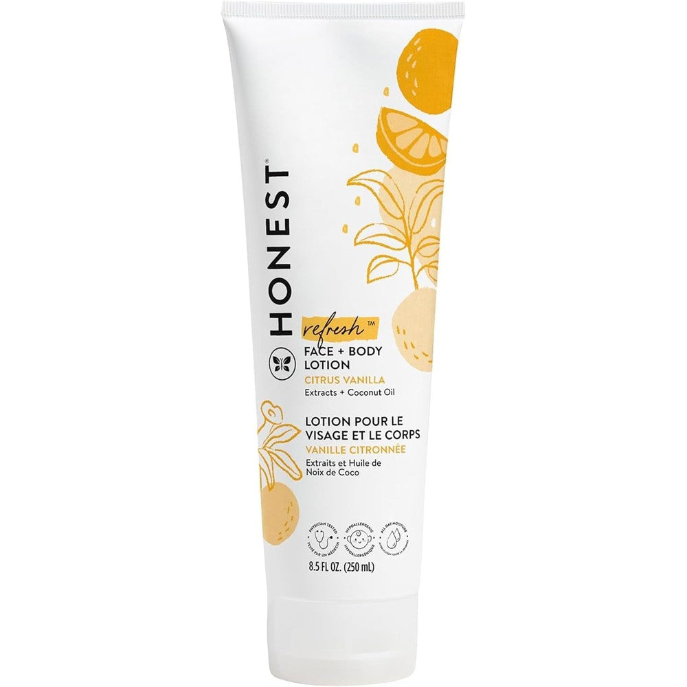The Honest Company Hydrating Face and Body Lotion, Fast Absorbing, Naturally Derived Hypoallergenic, Citrus Vanilla Refresh, 8.5 fl oz