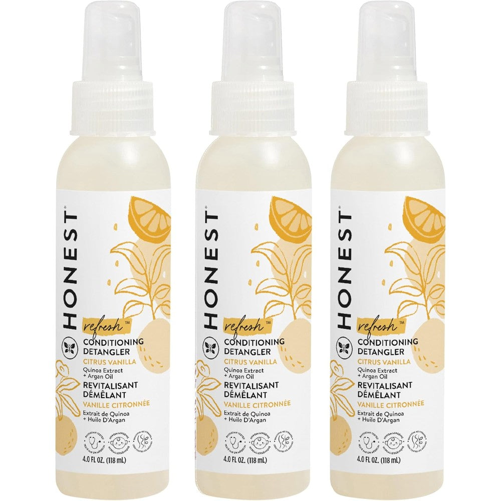 The Honest Company Conditioning Hair Detangler 3-Pack Leave-in Conditioner and Fortifying Spray, Tear Free Cruelty-Free, Hypoallergenic, Citrus Vanilla Refresh, 4 fl oz, pack of 3
