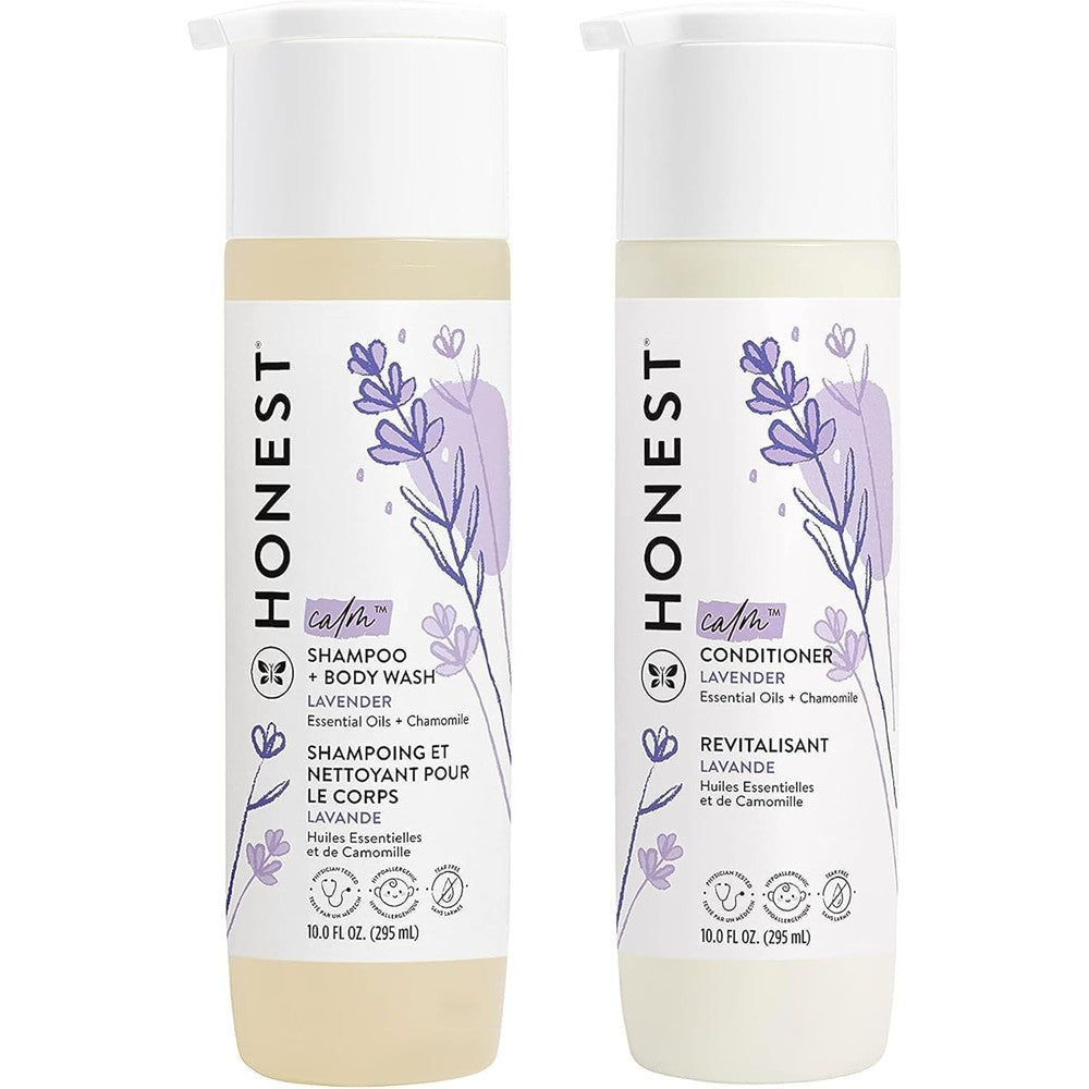 The Honest Company Baby Shampoo, Body Wash & Conditioner Duo, 2-in-1 Cleansing, Silicone-Free, Naturally Derived, Lavender Calm Scent, 20 fl oz