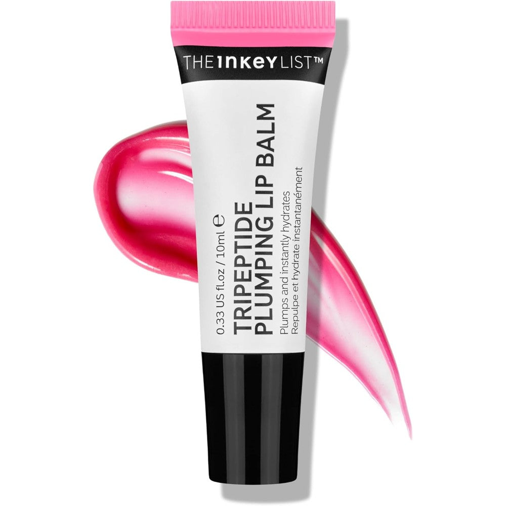 The INKEY List Tripeptide Plumping Lip Balm Pink Tint 10ml front view showing the product packaging.