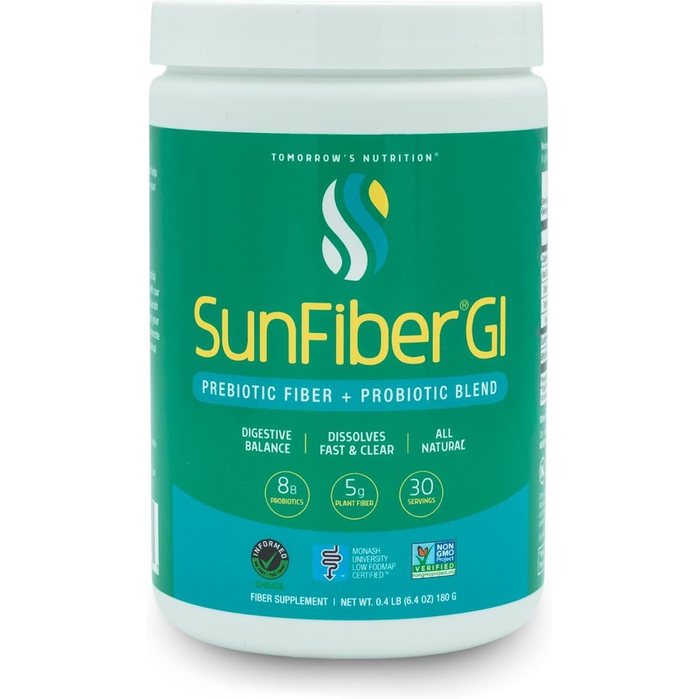 Tomorrow's Nutrition Sunfiber GI, Prebiotic Fiber & Probiotics, 5g Prebiotic Fiber & 8 Billion Probiotics Per Serving, Low FODMAP, 30-Day Supply, 30 Day