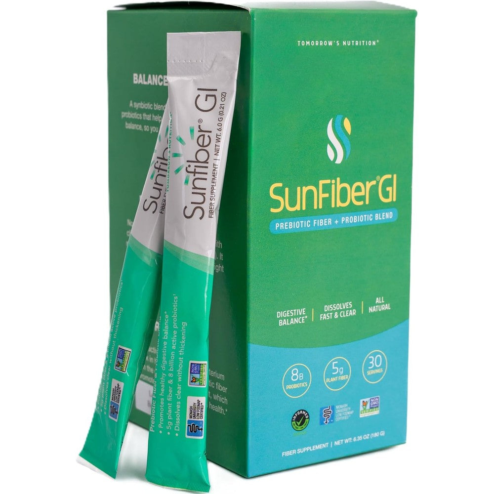 Tomorrow's Nutrition Sunfiber GI, Prebiotic Fiber & Probiotic Blend, 5g Prebiotic Fiber & 8 Billion Probiotics Per Serving, Low FODMAP, 30 Packets, Unflavored