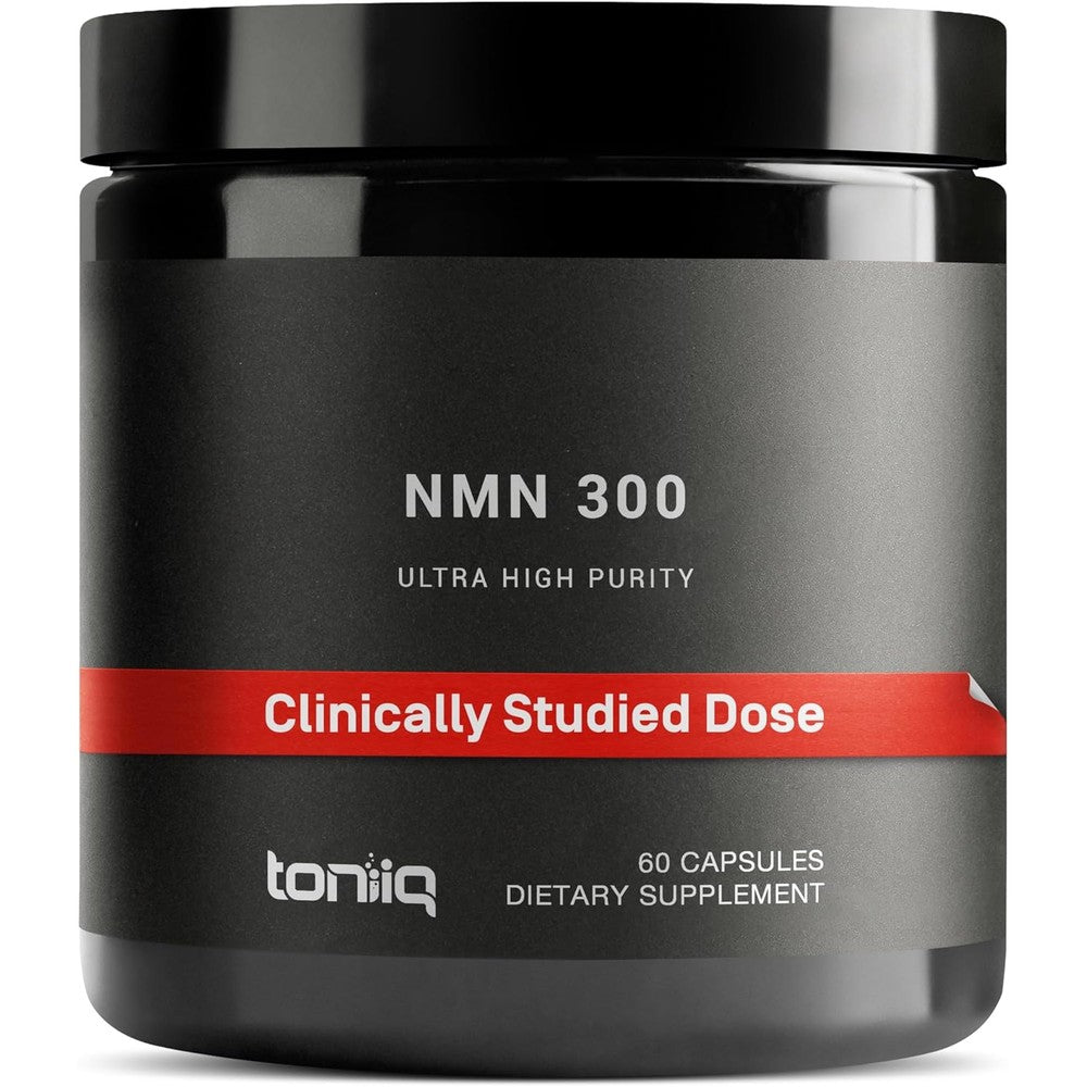 Toniiq Stabilized NMN 300mg Capsules front view showing authentic imported longevity supplement bottle