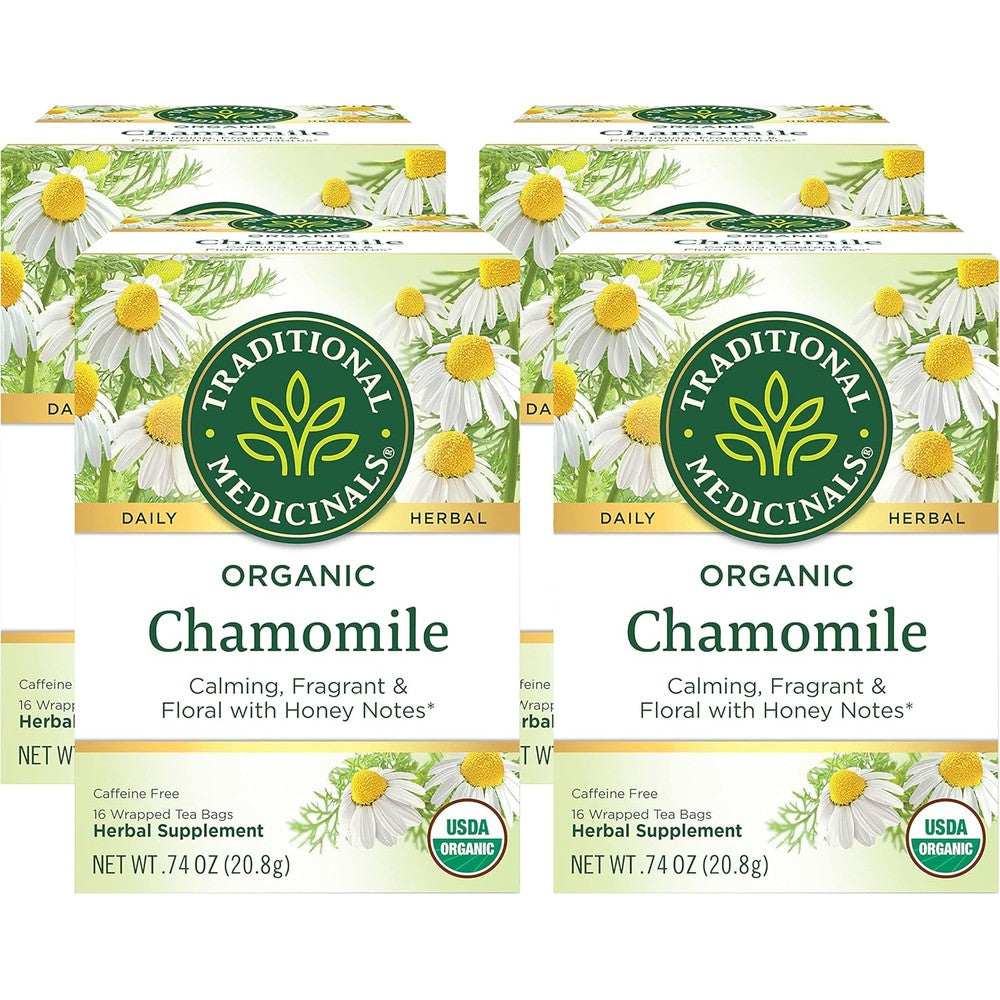 Traditional Medicinals Organic Chamomile Herbal Leaf Tea, 16 Count (Pack of 4)