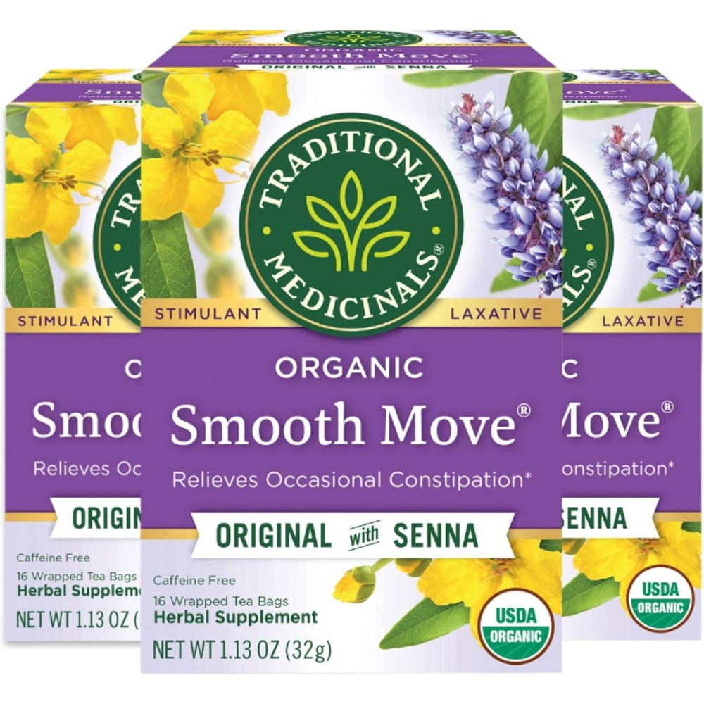 Traditional Medicinals Smooth Move with Senna Herbal Tea, (Pack of 3) - 48 Tea Bags Total