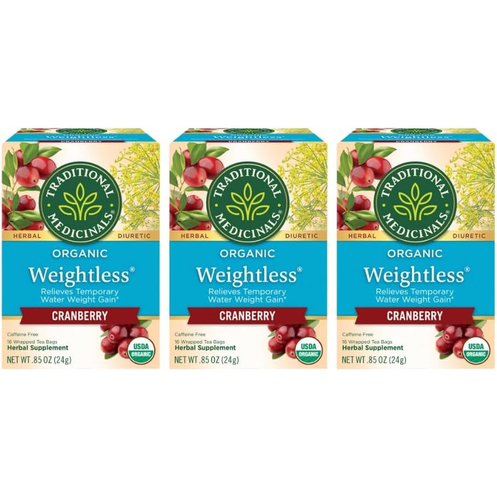 Traditional Medicinals Organic Weightless Cranberry Herbal Tea (Pack of 3) - 48 Tea Bags Total