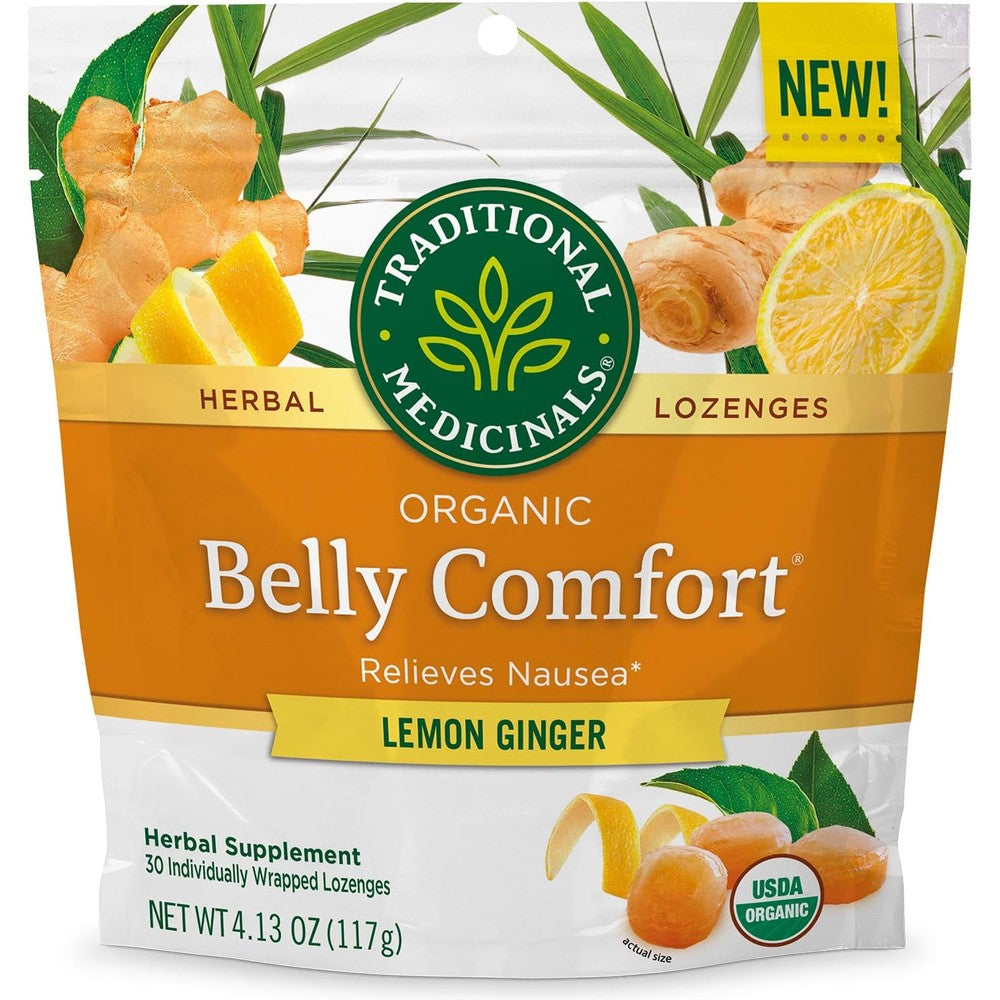 Traditional Medicinals, Organic Belly Comfort Lozenges Lemon Ginger, Relieves Nausea, 30 Individually Wrapped Lozenges