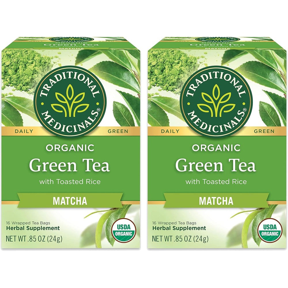 Traditional Medicinals Organic Green Tea With Toasted Rice, Matcha (Pack of 2), 16 Count