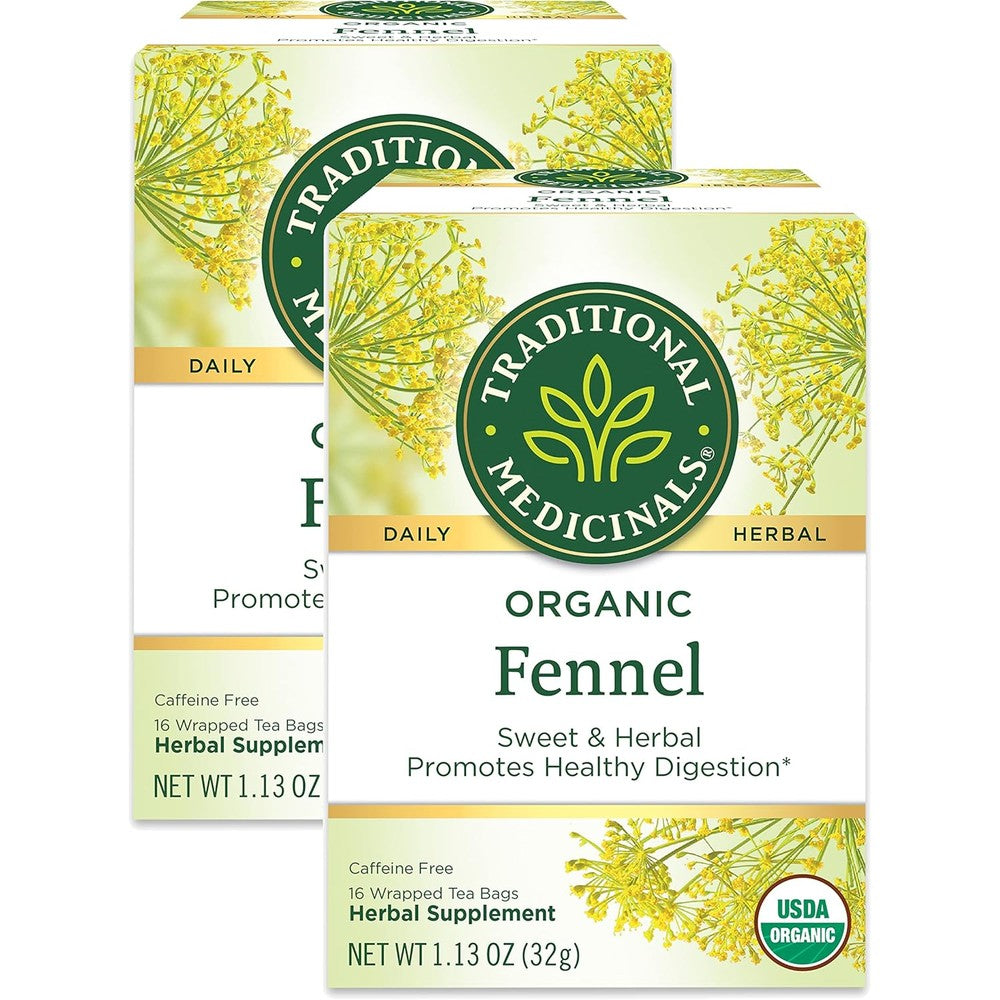 Traditional Medicinals Organic Fennel Herbal Tea, Promotes Digestive Health, (Pack of 2) 32 Tea Bags Total