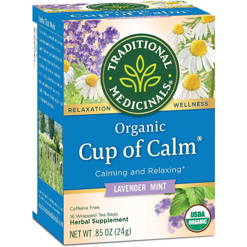 Traditional Medicinals Organic Cup of Calm Lavender Mint Herbal Tea, Calming & Relaxing, (Pack of 1) - 16 Tea Bags