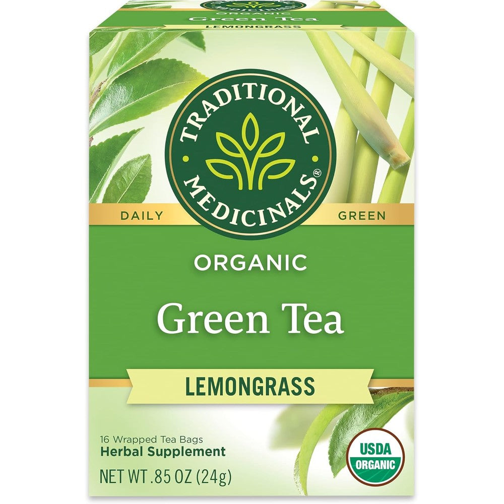 Traditional Medicinals Tea, Organic Green Tea Lemongrass - Supports Everyday Wellness - Kosher, Non-GMO -16 Tea Bags