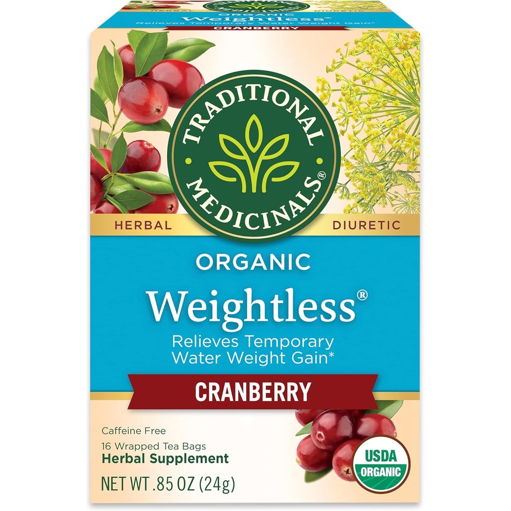 Traditional Medicinals Tea, Organic Weightless with Cranberry - Relieves Temporary Water Weight Gain - Kosher, Non-GMO, Caffeine-Free - 16 Tea Bags