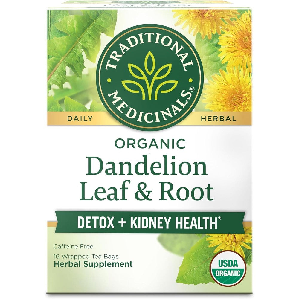 Traditional Medicinals Organic, Dandelion Leaf & Root - Dandelion Root Tea, Supports Normal Detox + Digestion - Kosher, Non-GMO, Caffeine-Free, Compostable - 16 Tea Bags