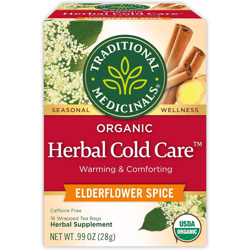 Traditional Medicinals Tea, Herbal Cold Care Seasonal Tea with Elderflower Spice, 16 Tea Bags