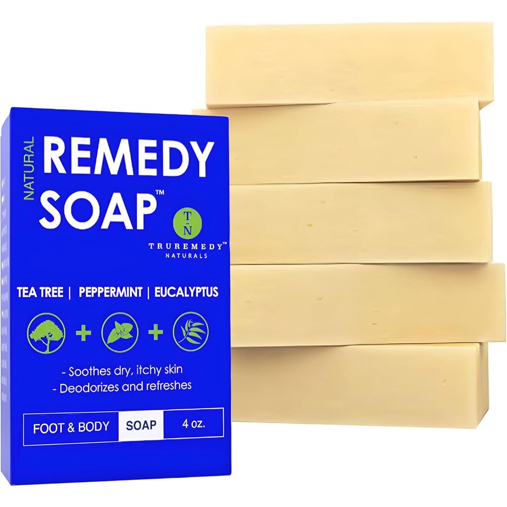 Truremedy Naturals Soap Bar for Men, Women - Tea Tree Oil Bar includes Peppermint, Eucalyptus - Remedy for Foot, Body, All Skin Types - Pack of 5