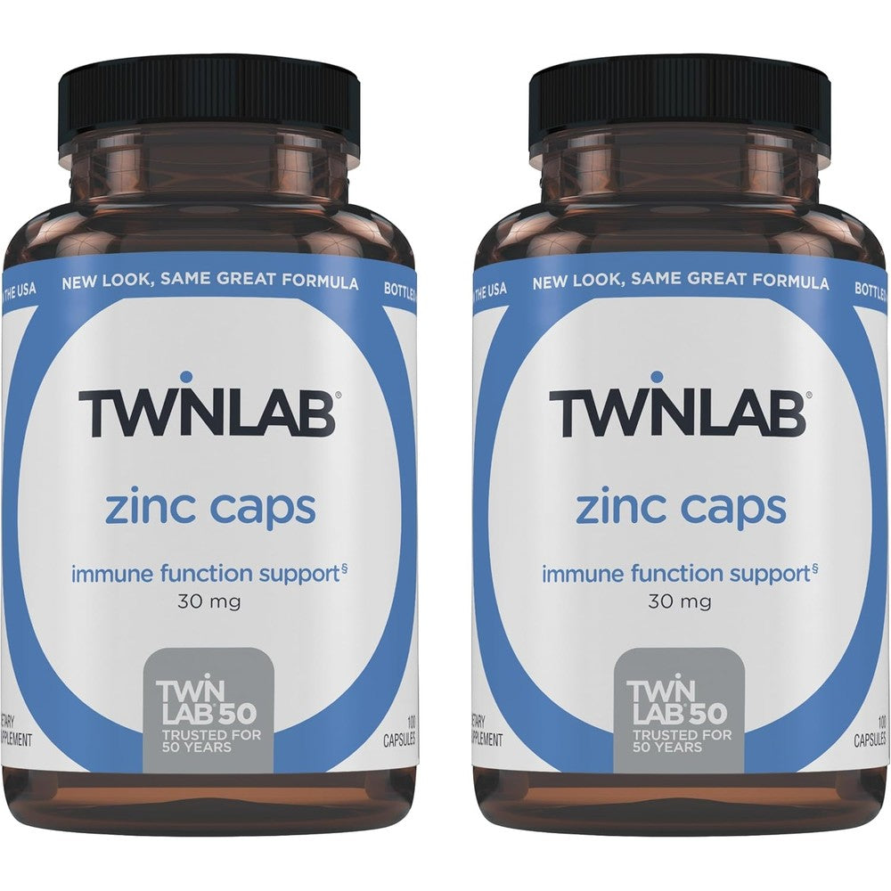 Twinlab Zinc Caps - Zinc Supplements to Support Healthy Skin and Immune Health - 30 mg, 100 Capsules (Pack of 2)