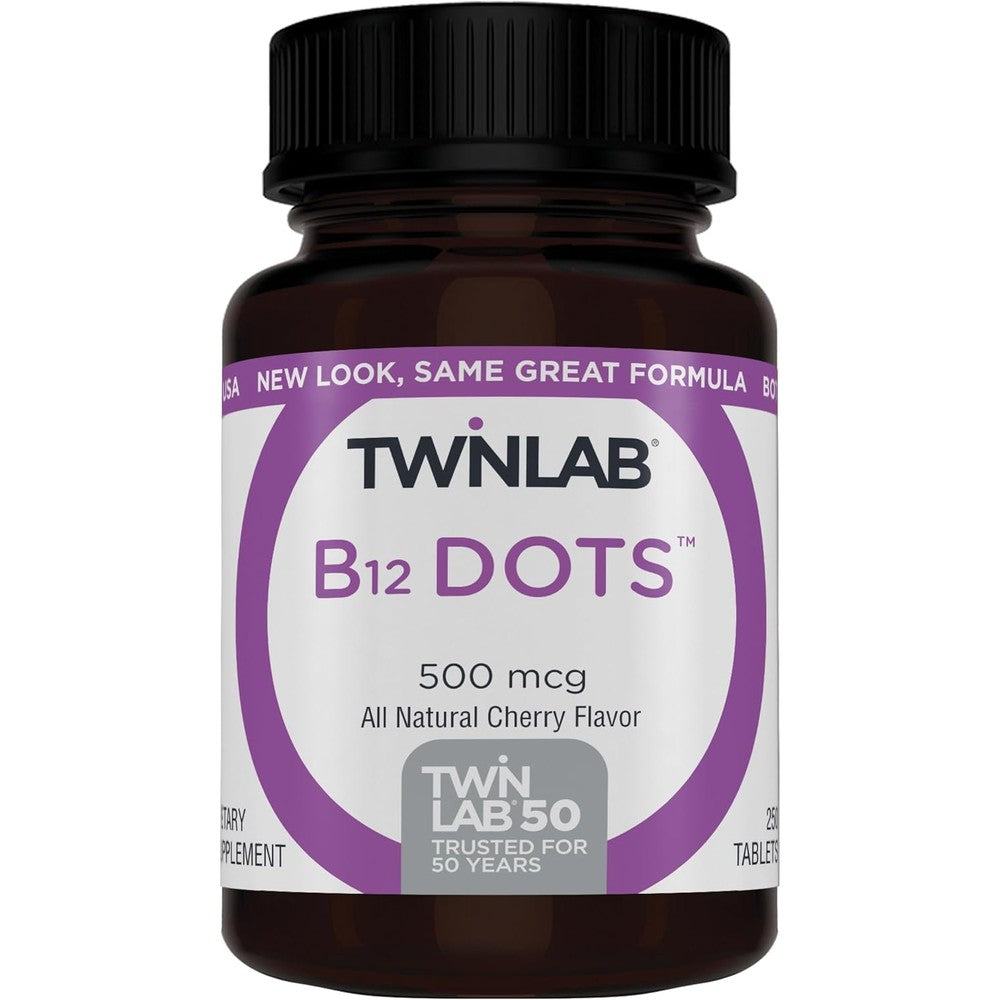 Twinlab B-12 Dots - Energy Production Support Supplements with Vitamin B12-500 mcg, 250 Tablets