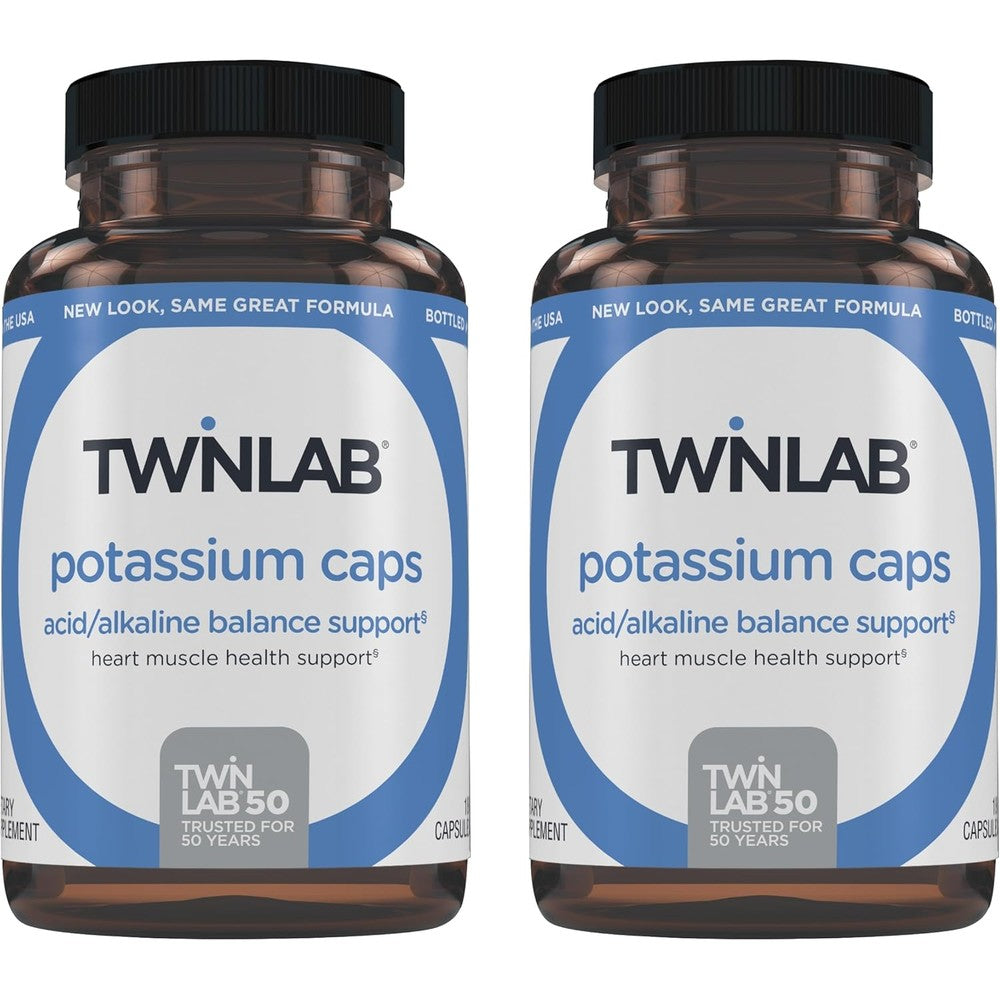Twinlab Potassium Caps - Electrolyte Supplement for Muscle, Heart & Tissue Health - 180 Capsules, 99 mg (Pack of 2)