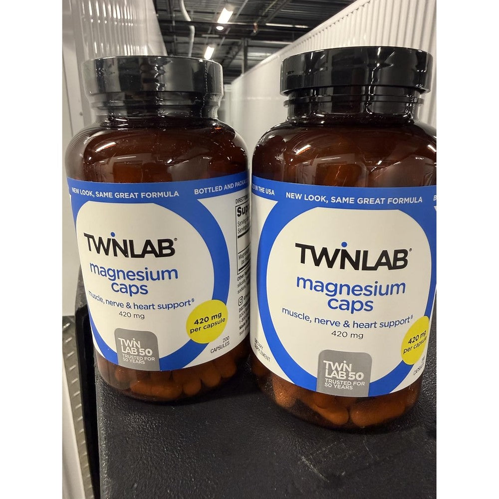 Twinlab Magnesium Caps - High Absorption Magnesium Supplement to Support Leg Cramps Relief - Magnesium Capsules for Stress Relief, 420 mg, 200 Count - 2 Pack