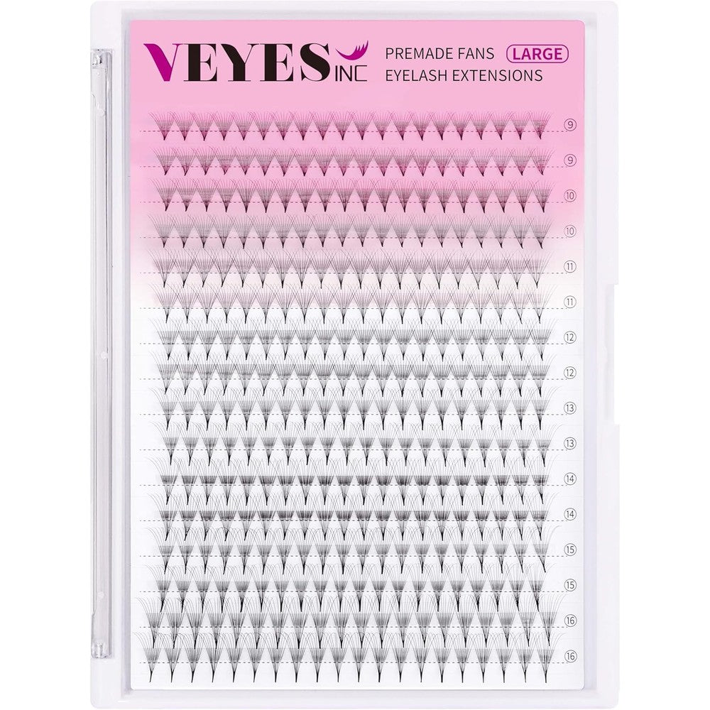 VEYES INC Premade Fans Eyelash Extensions 3D-24D C/D curl Natural & Volume Mixed Length Eyelash Tray, Professional Lash Supplies, Matte Black (10D 0.05 CC 9-16mm)
