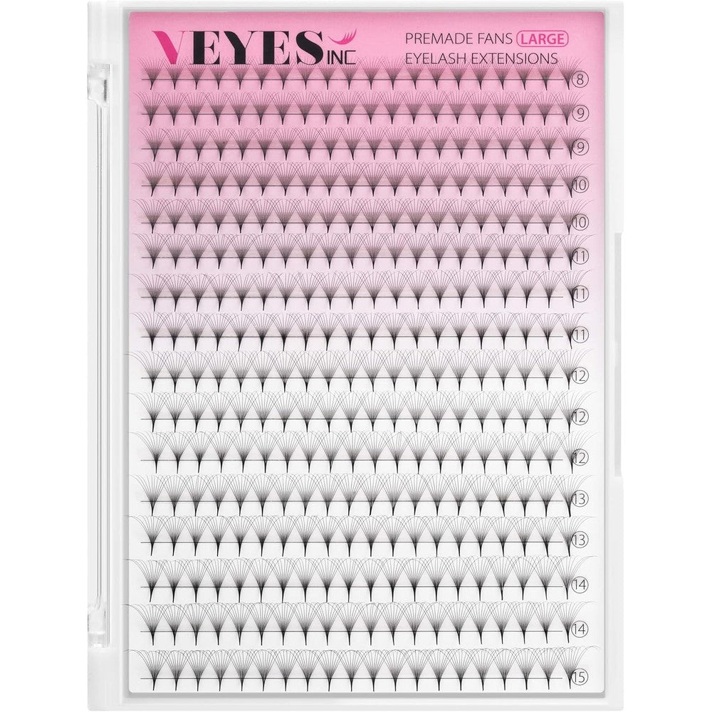 VEYES INC Premade Fans Eyelash Extensions 3D-24D C/D curl Natural & Volume Mixed Length Eyelash Tray, Professional Lash Supplies, Matte Black (10D 0.05 CC 8-15mm)